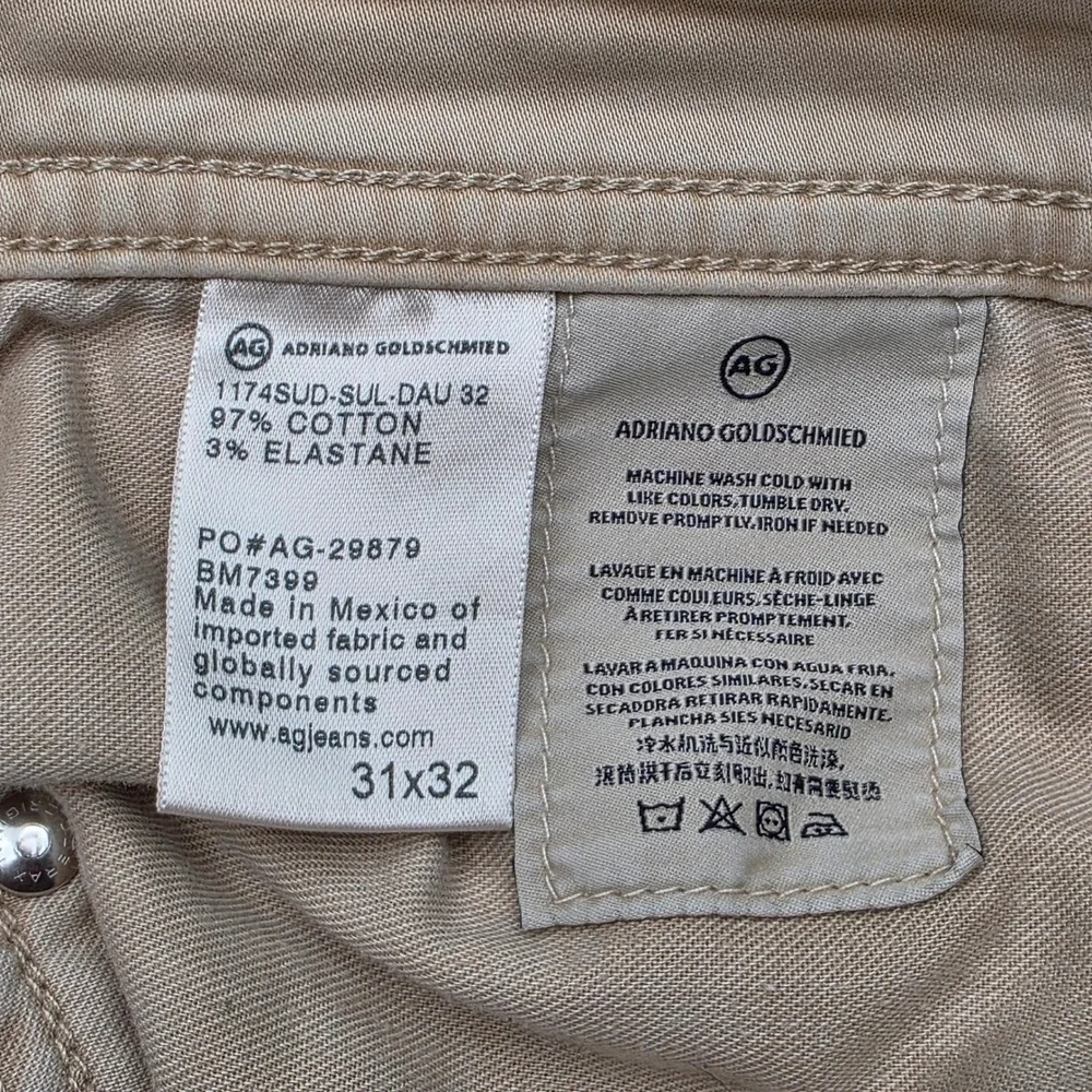 AG Adriano Goldschmied The Graduate Tailored Leg Pants Mens 31x32 Tan Khaki